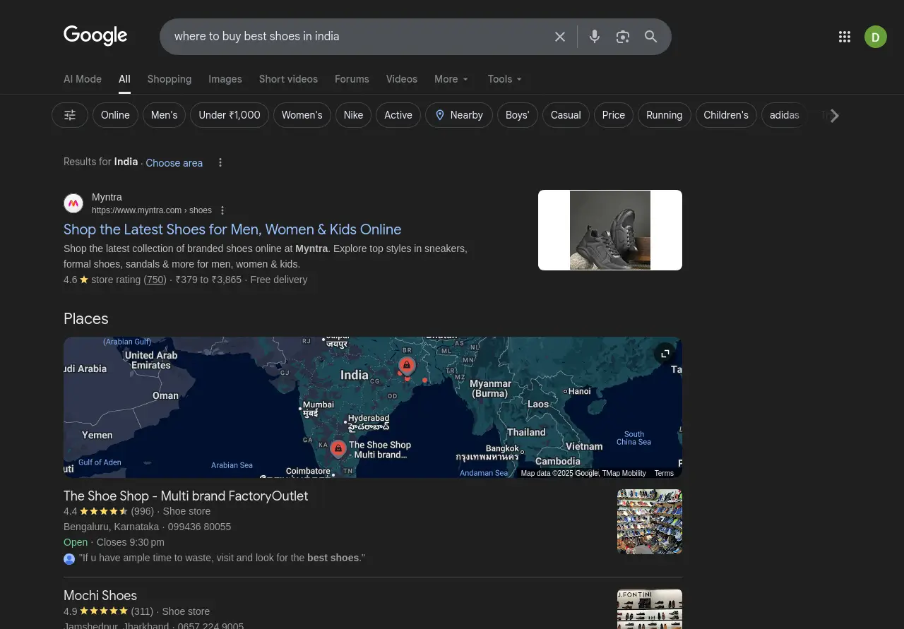 Traditional Google search results showing clickable blue links in search engine results page